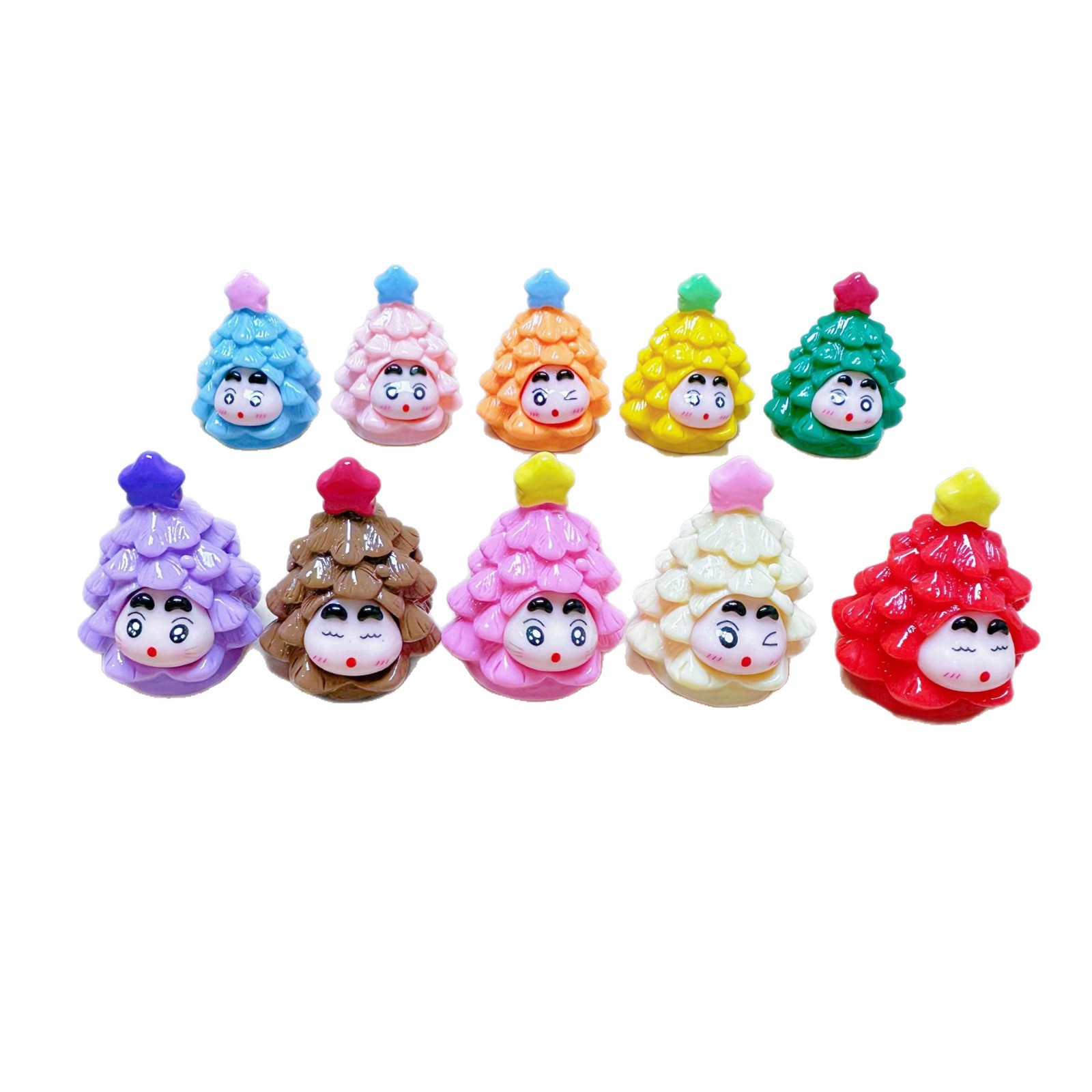 圣诞树小新 diy饰品树脂配件车摆件钥匙扣潮玩批发创意萌粒卡通白底实物图