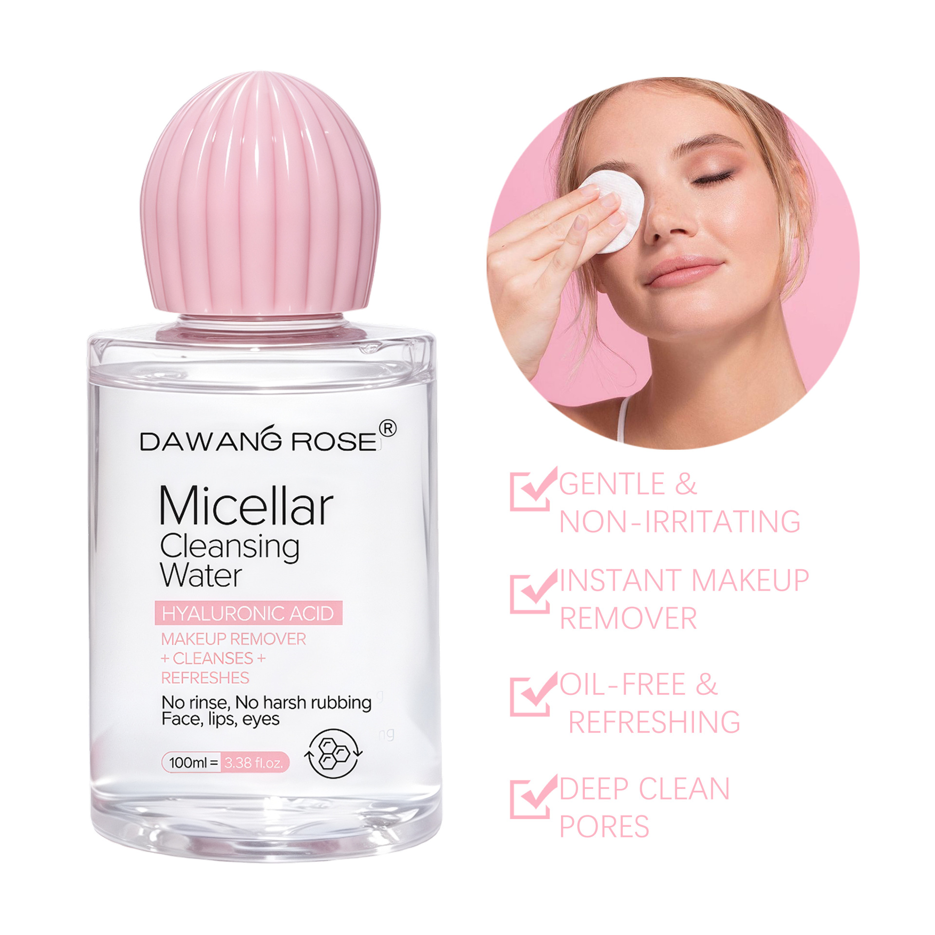 Cross-border exclusive makeup remover water Hyaluronic acid eye, lip and face makeup remover liquid, gentle and hypoallergenic, three-in-one for sensitive skin eyes, lips and face details Picture