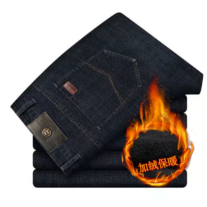 Autumn and winter thickened and fleece business casual loose high-waisted deep-groin jeans, stretch and durable work pants, Dad pants Item Picture