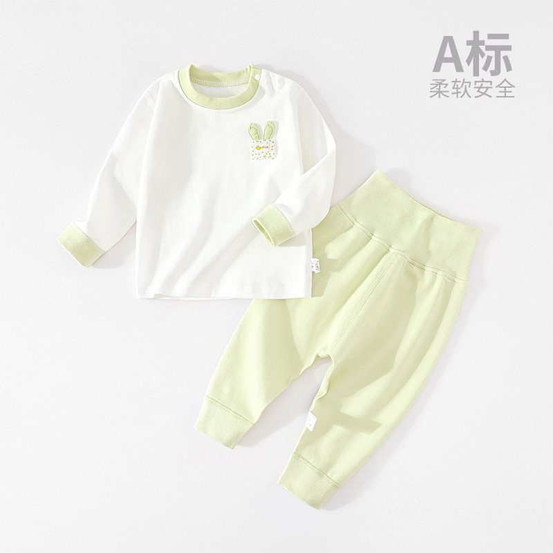 Baby thermal break set, all-cotton high-waisted belly protective thermal break pants, long-sleeved separate winter pajamas for boys and girls, pure cotton children