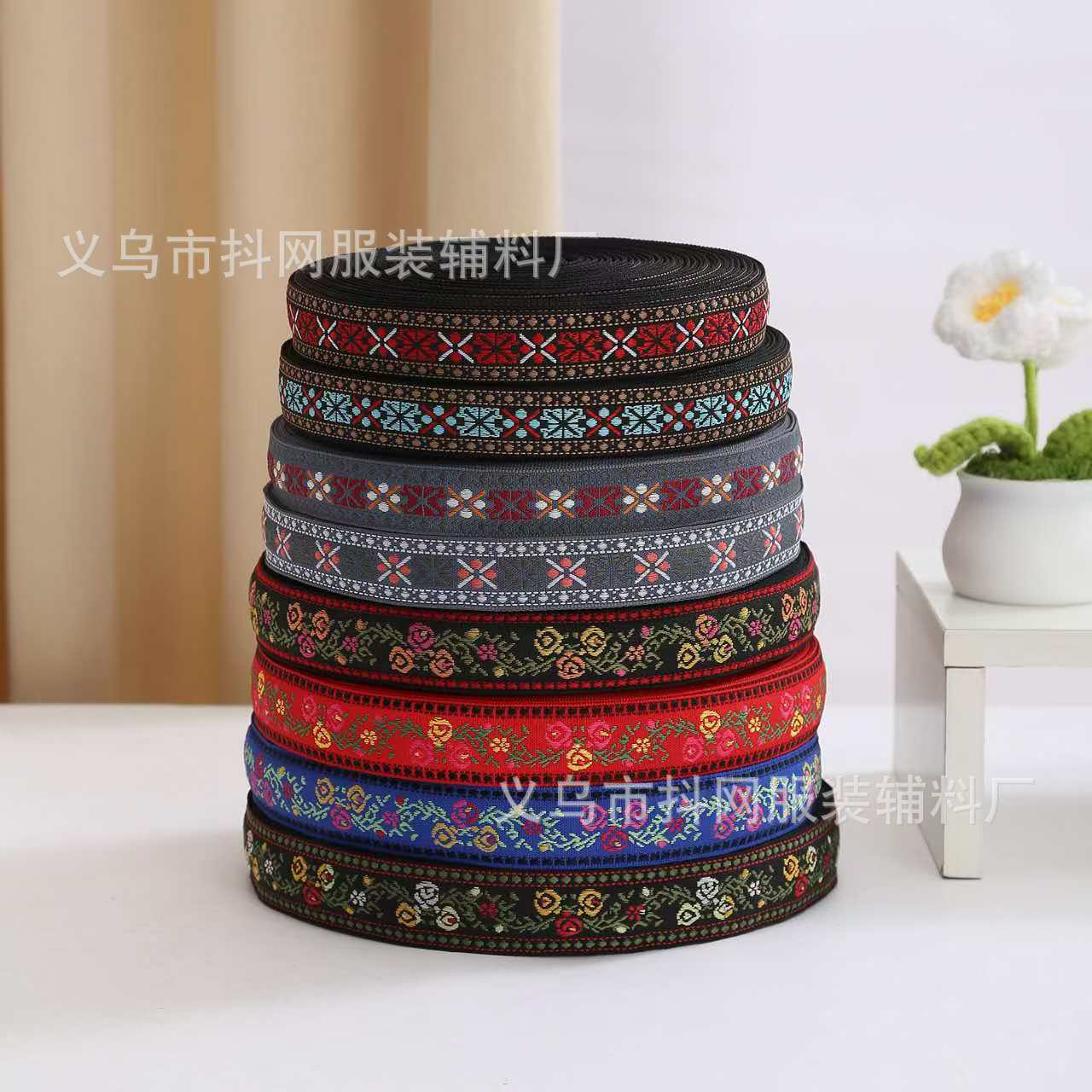 2.1- 2.5 cm handmade DIY bow webbing, ethnic minority style jacquard embroidery webbing, hair accessories and headwear details Picture