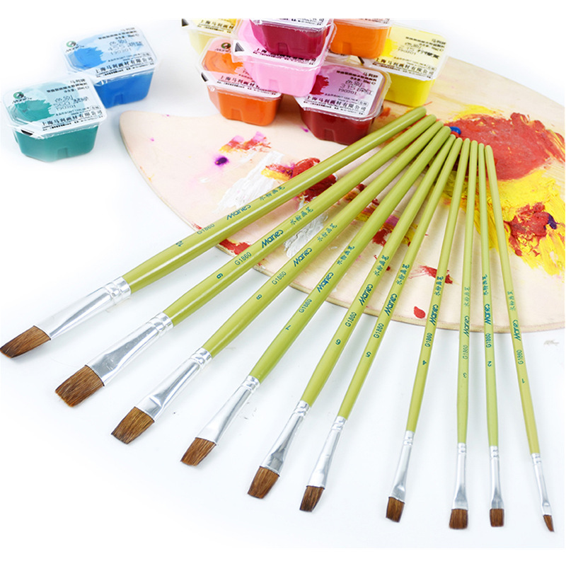 Marley G1860 watercolor chalk, single wolf-hair flat head, art student painting, flat brush, acrylic paint oil painting