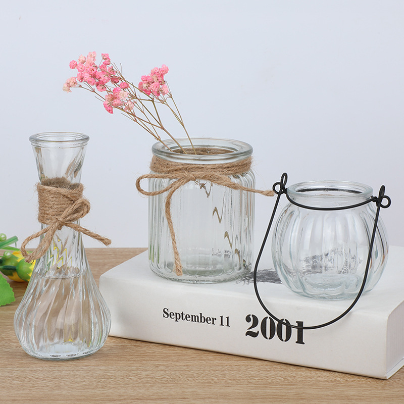 Transparent ins glass vases, Nordic fresh and clean living room decoration small vases, rattan volatile aromatherapy bottles wholesale details Picture