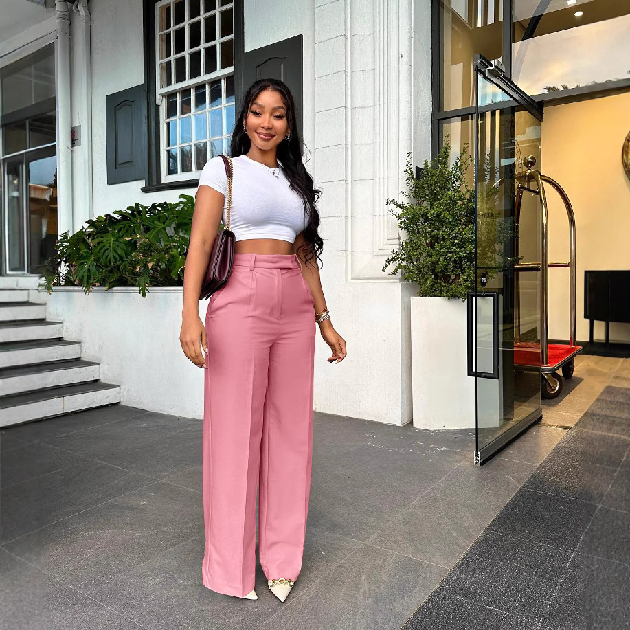 Cross-border European and American women's clothing high-waisted, sagging, straight-leg, wide-leg, all-season casual trousers for Amazon details Picture