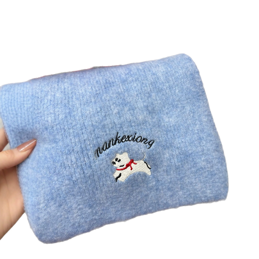 Korean-style cute embroidered puppy scarf for women's winter fashion, versatile and atmospheric cashmere shawl, warm knitted scarf Item Picture