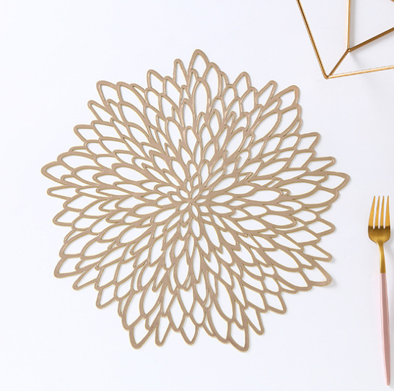 跨境PVC纯色西餐垫 防滑隔热桌垫 塑料花纹金银色垫片芙蓉花