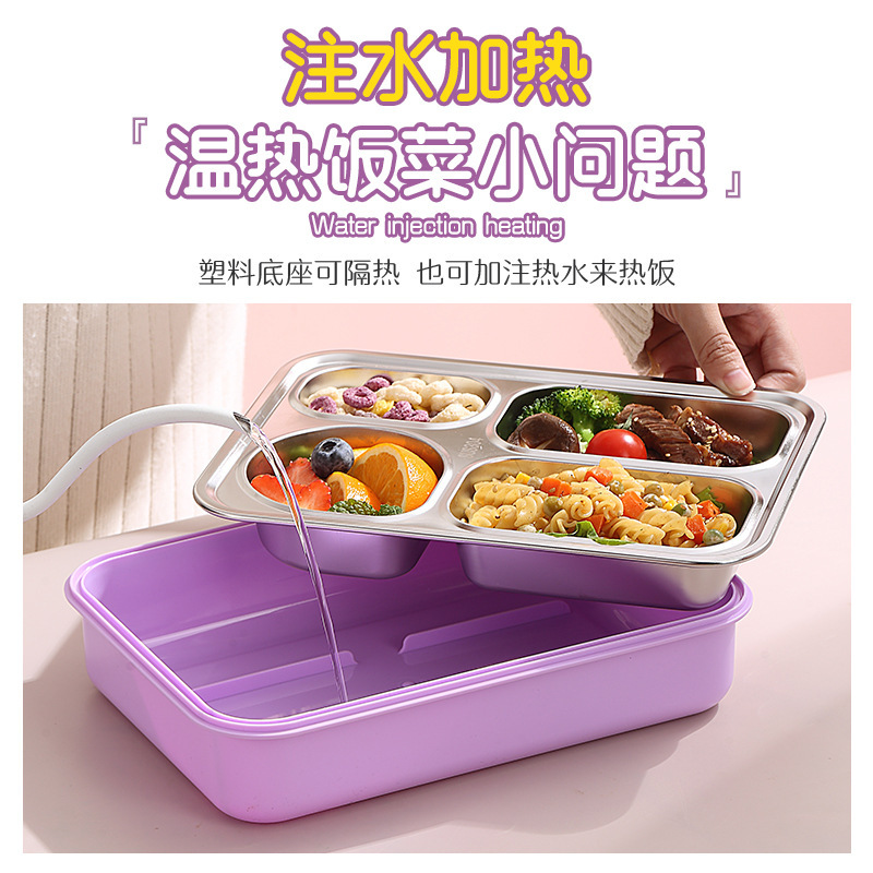 Simple Japanese-style four-compartment lunch box with bowl, 304 stainless steel sealed lunch box, portable lunch box for students and office workers, with spoons and chopsticks Application Scenario