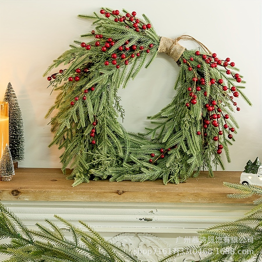 Feliz navidad rama de pino verde fruta roja decoración guirnalda espejo bola simulación flor plástico bonsai decoración de almacenamiento set transparente barril Specification image