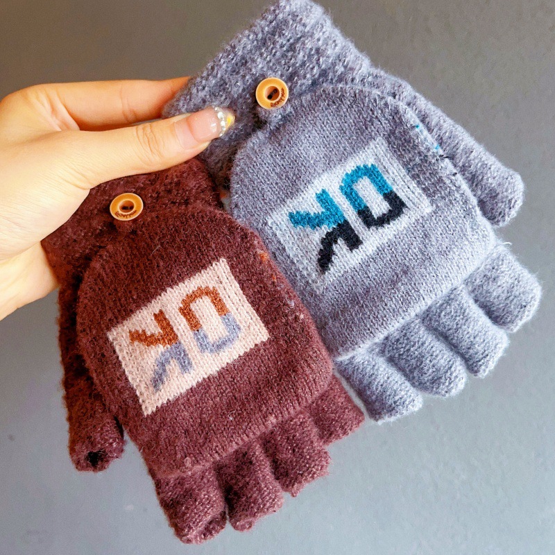 New Korean-style winter gloves, warm, cold-proof and frost-proof men's simple outdoor cycling half-finger flip cover writing gloves Application Scenario