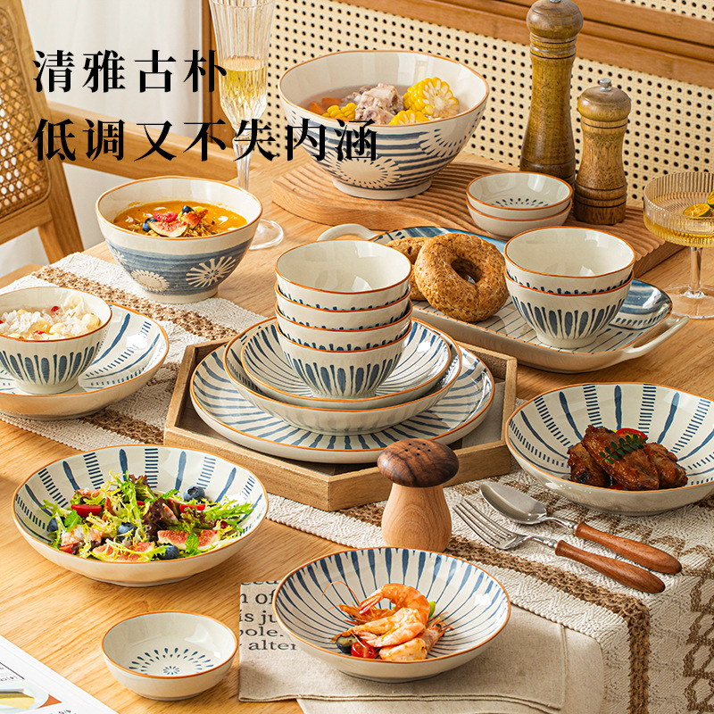 日式餐具套装家用饭碗盘网红釉下彩碗筷汤碗盘子送礼陶瓷碗碟套装细节图