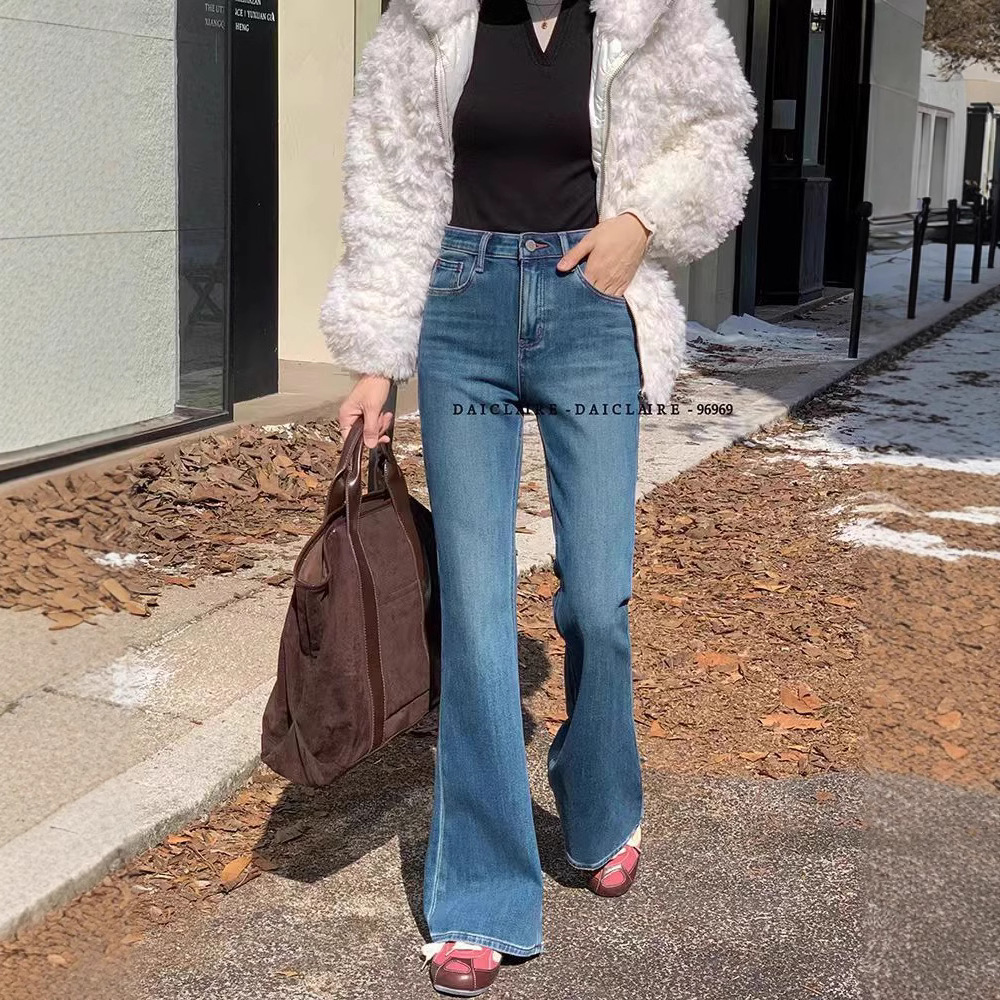 dai*claire's new high-waisted blue flared flared trousers for women in spring