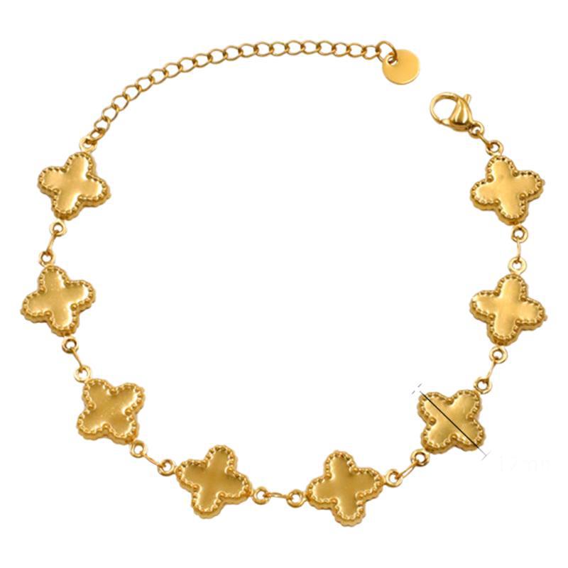 跨境幸运四叶草钛钢手链项链金色时尚简约百搭不褪色饰品首饰批发白底实物图