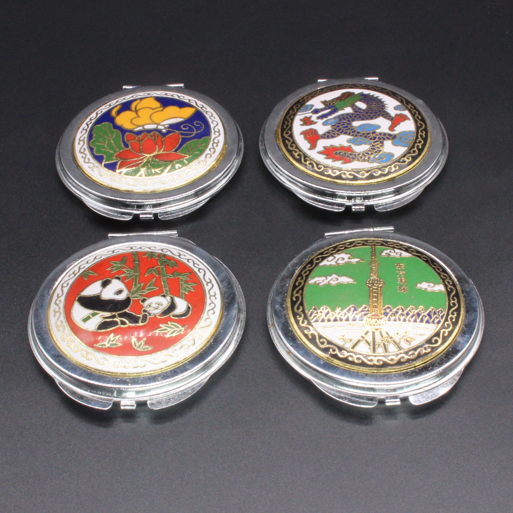 北京景泰蓝老货外贸回流文玩收藏工艺礼品铜胎机制珐琅贴面化妆镜