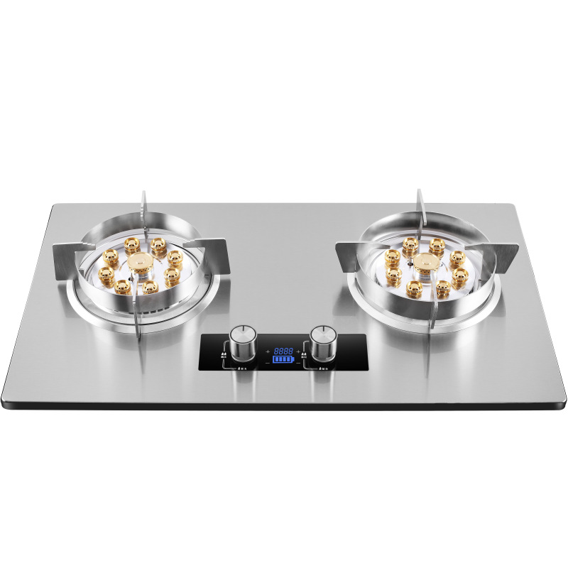 Wholesale of household gas stoves, natural gas and liquefied gas stoves, stainless steel covered with glass panels, high-intensity double-burner gas stoves Item Picture