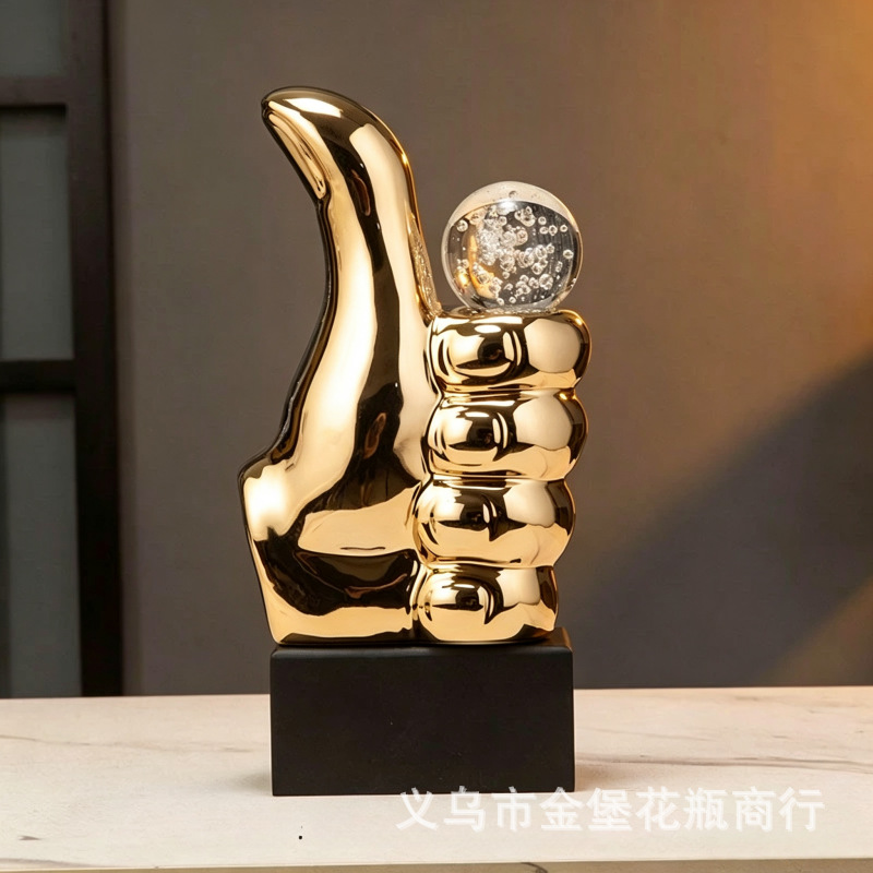 Modern electroplated thumb resin sculpture boss table, inspiring decoration, housewarming business gift, home furnishing supply Specification image