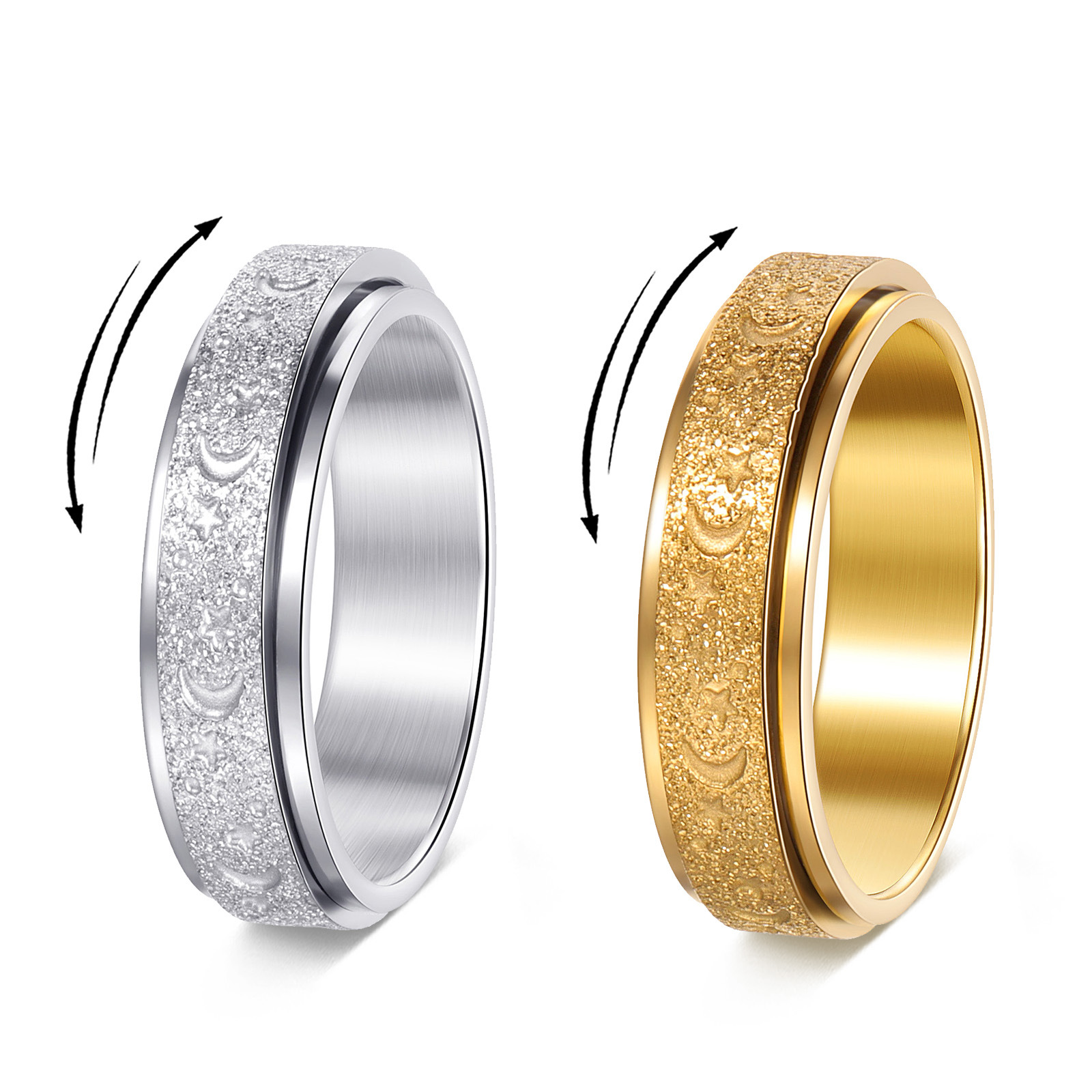 Cross-border best-selling titanium steel frosted rings, rotatable anti-anxiety and stress-relieving rings, couple rings and accessories wholesale Item Picture