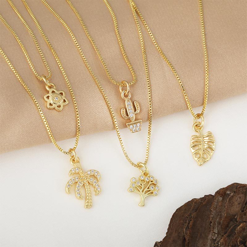 A simple and fashionable diamond-encrusted coconut tree pendant necklace, a new plant collarbone chain necklace, a cross-border best-selling accessory Specification drawing