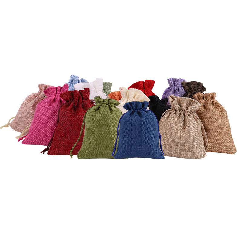 Composite imitation linen drawstring bags in stock, drawstring linen bags, jewelry and gift packaging bags, linen storage bags wholesale Application Scenario