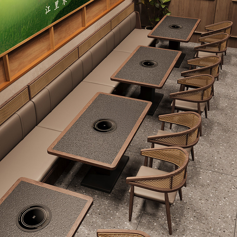 Star Factory wholesals mountain and wild-style hot pot restaurants, restaurant tables, chairs, booths, sofas, hotels, Hunan cuisine restaurants, barbecue and grilled meat restaurants, booths and tables for commercial use Specification image