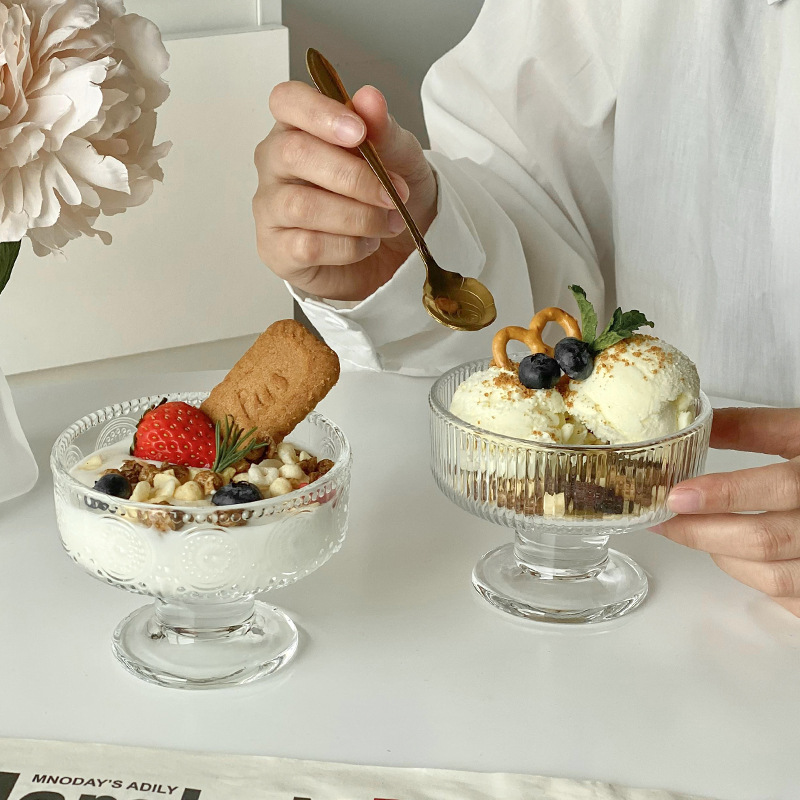 ins simple glass dessert bowl, yogurt cup, tall ice cream bowl cup, ice cream cup, yogurt cup details Picture