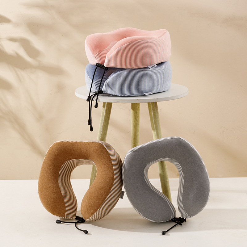 记忆棉U型枕飞机旅行u形枕头午睡颈椎护颈枕印刷LOGO简约条纹颈枕