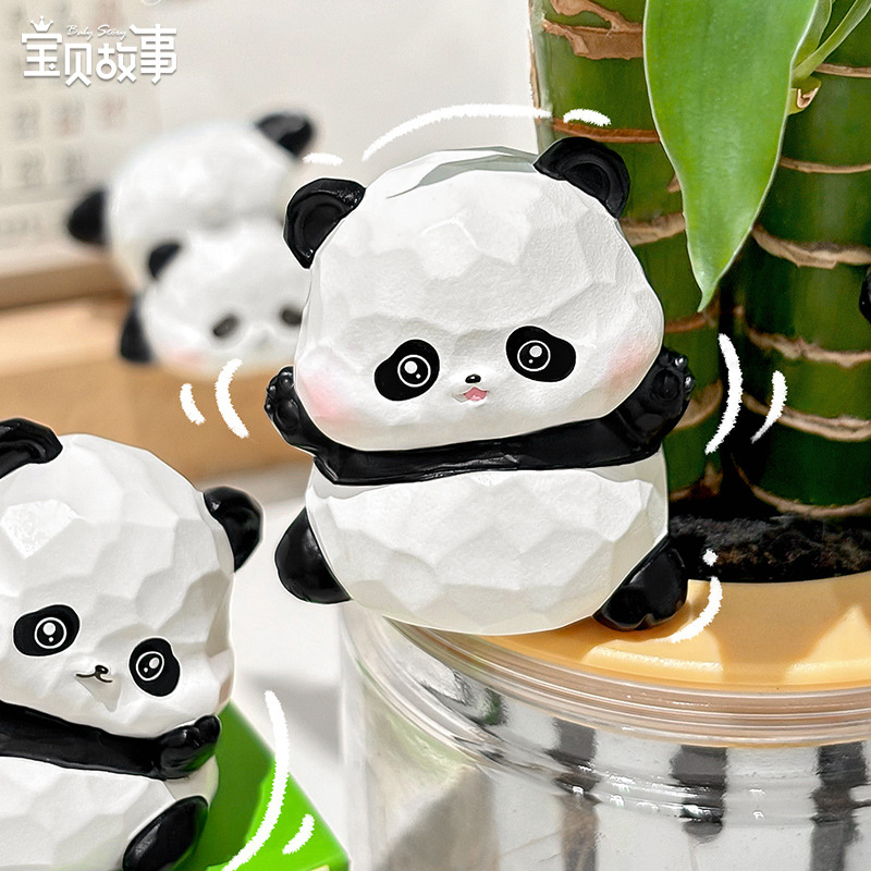 胖哒熊猫福福小摆件树脂工艺品文创可爱仿木雕摆件桌面卡通装饰品产品图
