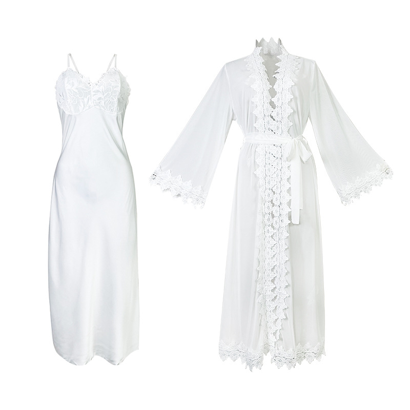 New European and American morning gown, sexy nightgown, backless temptation, ice silk comfortable outer gown, pajamas, women's home set 846 Item Picture
