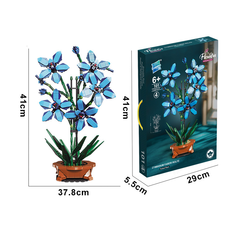 Cross-border new children's educational assembly building blocks, small particle artificial blue orchid, DIY decorative ornaments, potted plants Item Picture