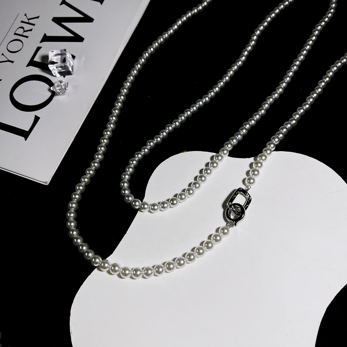 French high-end multi-layer sweater chain long pearl white necklace 2024 new bestseller, Shijia 120cm Specification image