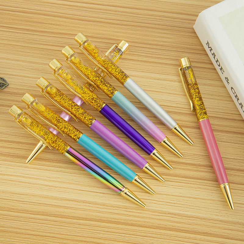 Cross-border creative gold powder into oil pens, colorful flowing sand pens, metal empty tube pens, gift advertising pens Item Picture
