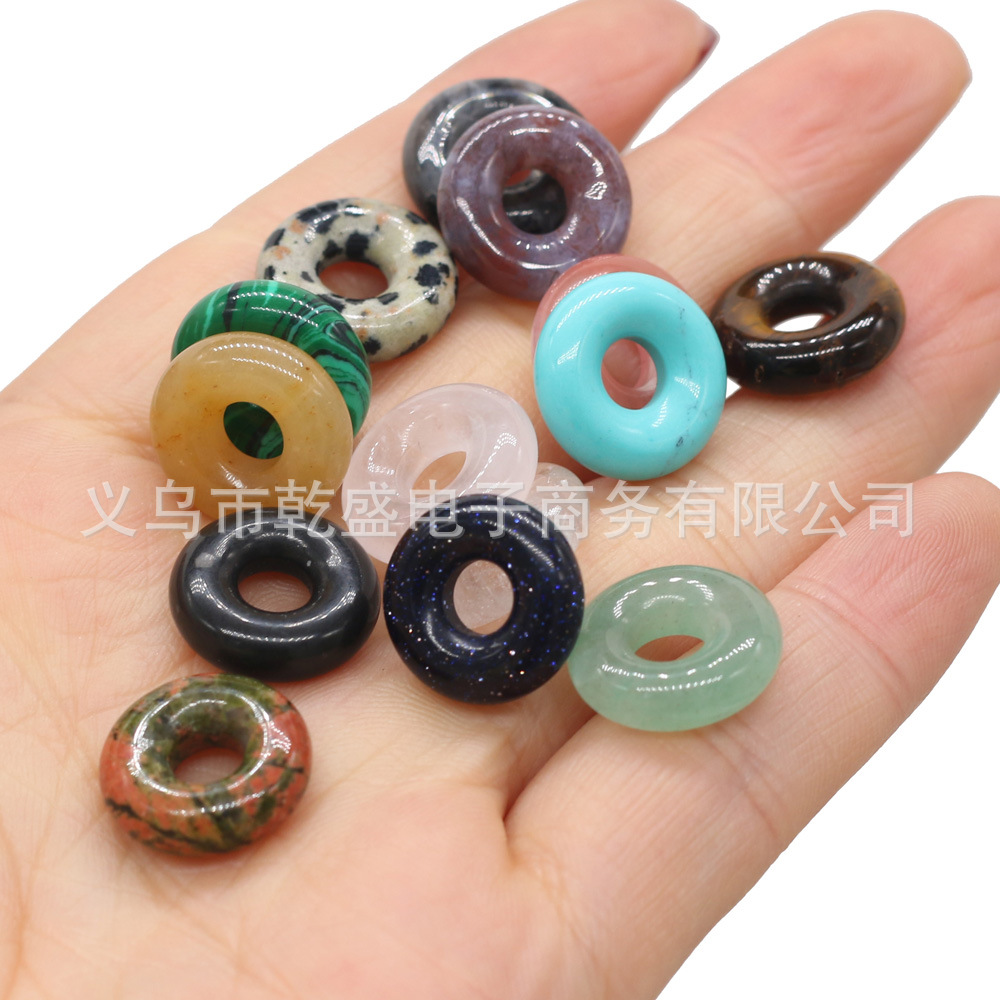 Natural stone, crystal, agate, peace pendant, tiger's eye stone, rose quartz, large hole beads, 18mmdiy jewelry accessory necklace Item Picture