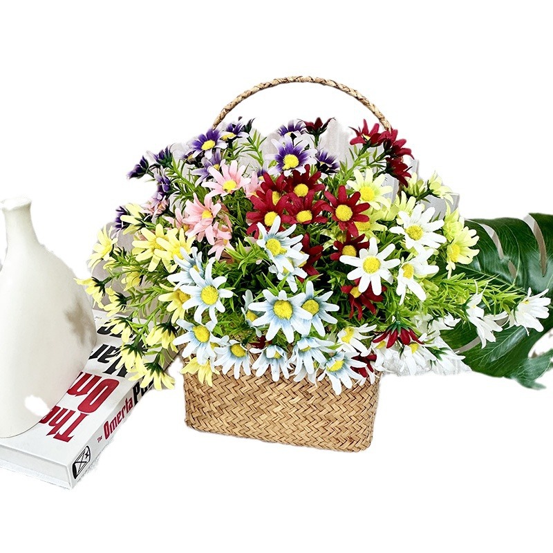 新品仿真5叉15头野菊 餐桌装饰婚庆影楼干花客厅摆件桌面装饰假花白底实物图