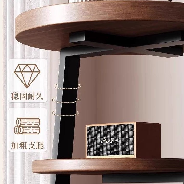 The bedside table is a small, vintage, creative round table for home use. It is a three-story bedroom bedside storage rack with a unique design sense details Picture