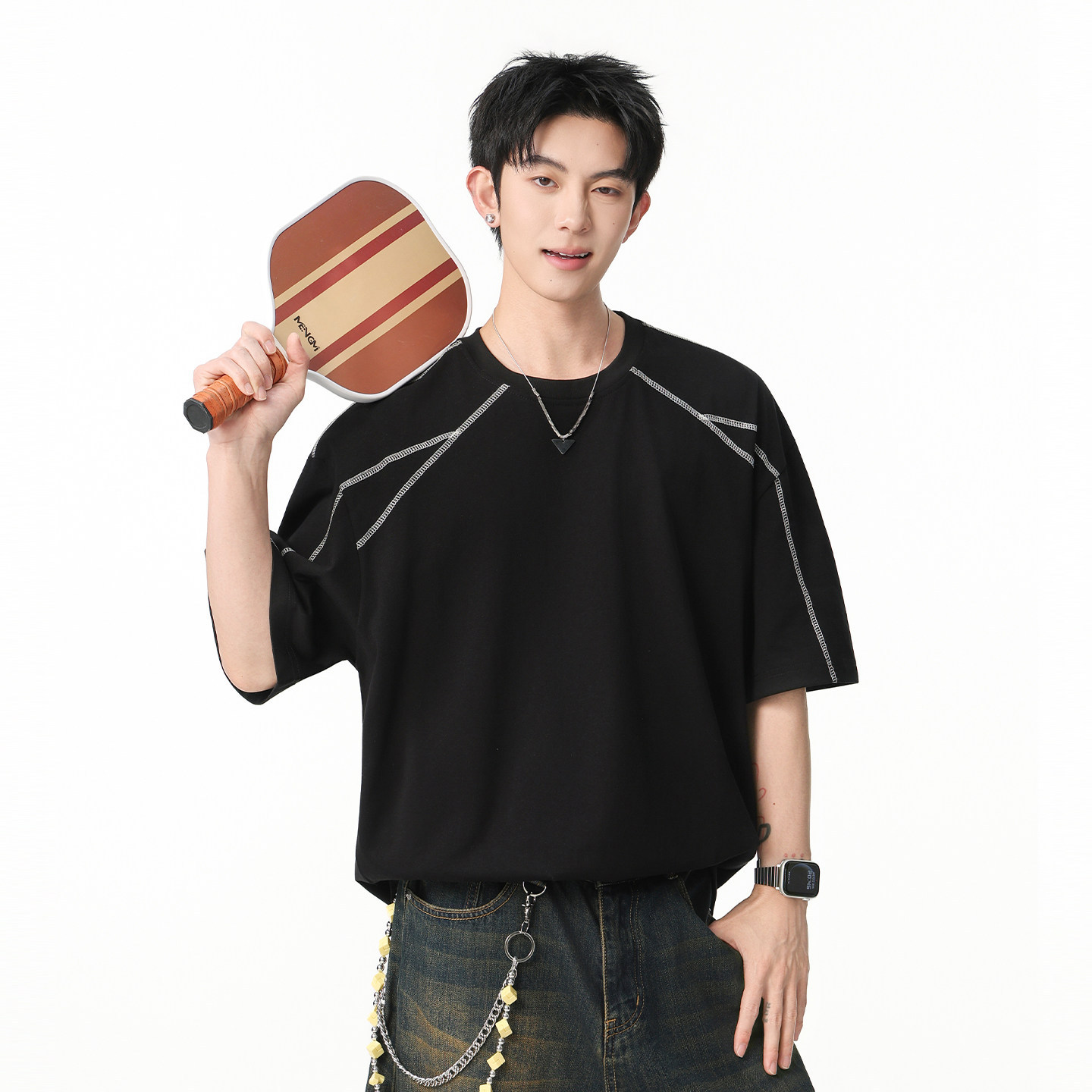 2026 New style pure cotton short-sleeved men's T-shirt, summer thin deconstructed trendy clothing, men's top drop shoulder half-sleeve Application Scenario