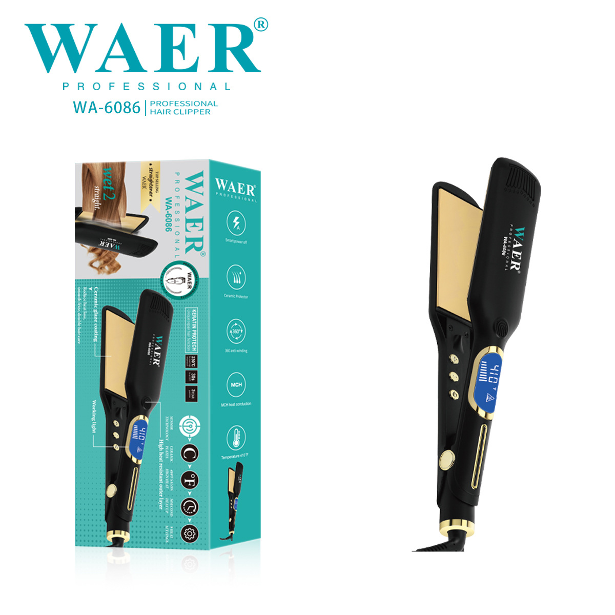 跨境 WAER发廊专用直发器不伤发拉直板LED显示直板夹理发店电夹板