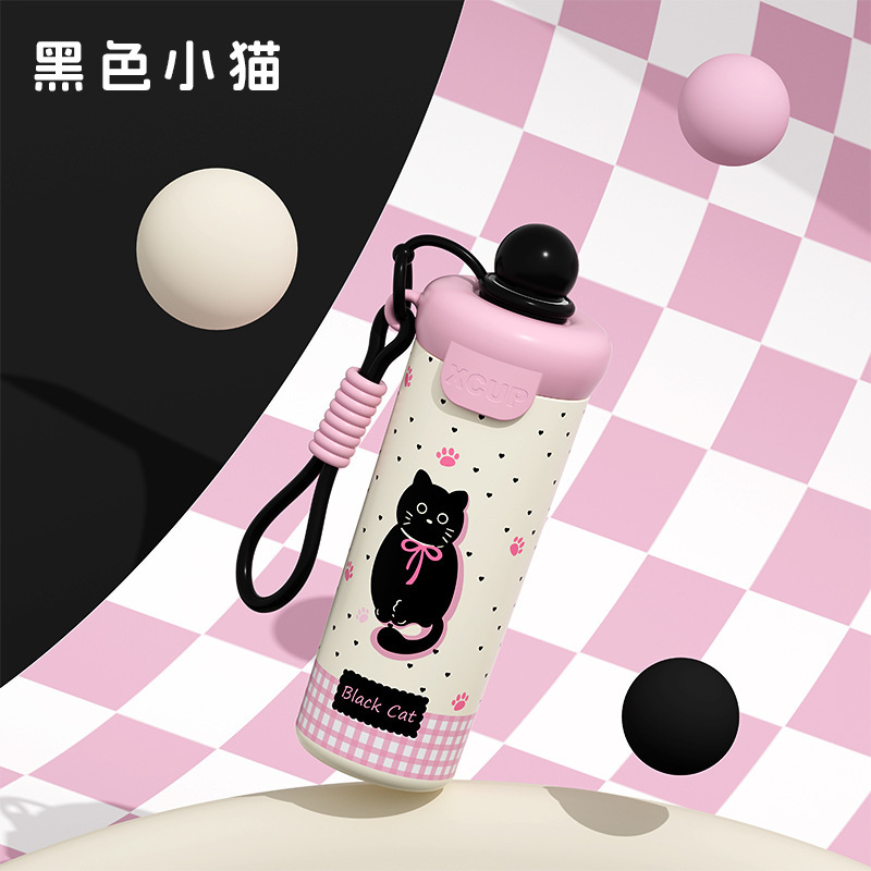 新款316不锈钢保温杯高颜值女生手提绳浮球可爱卡通吸管水杯