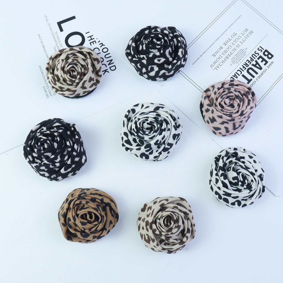 豹纹玫瑰花苞自然风手工折叠diy发圈头绳鞋花服饰辅料配件ins风