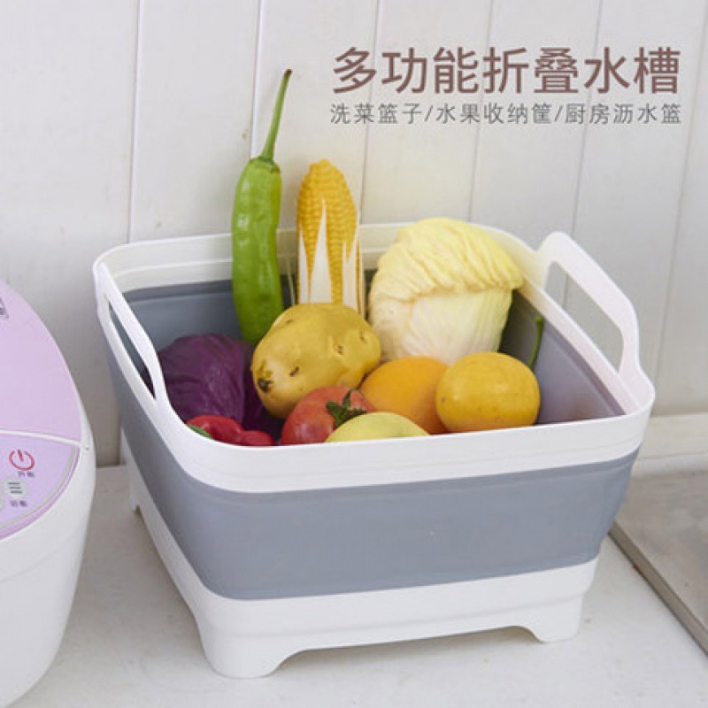 塑料折叠洗菜盆手提折叠脸盆家用多功能收纳筐水槽折叠盆跨境爆款
