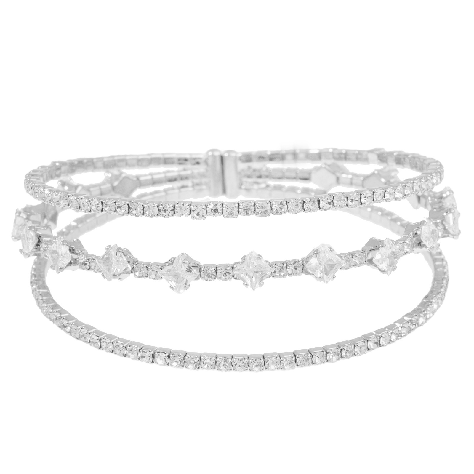 European and American cross-border 3-layer zircon elastic bracelet with adjustable opening, full diamond jewelry, Korean version daily simple and versatile bracelet jewelry manufacturer wholesale Item Picture