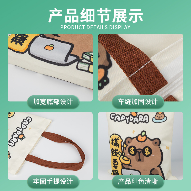 Customized canvas bags, hand-held non-woven bags, large-capacity shopping bags for students, best-selling items on Xiaohongshu, in an ins style Specification image