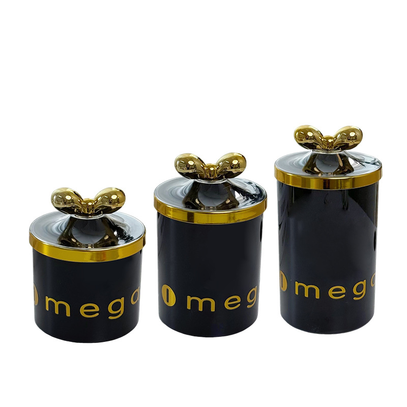 塑料欧式罐五谷杂粮厨房收纳食品级黑色罐盒子零食干货茶叶储物罐白底实物图