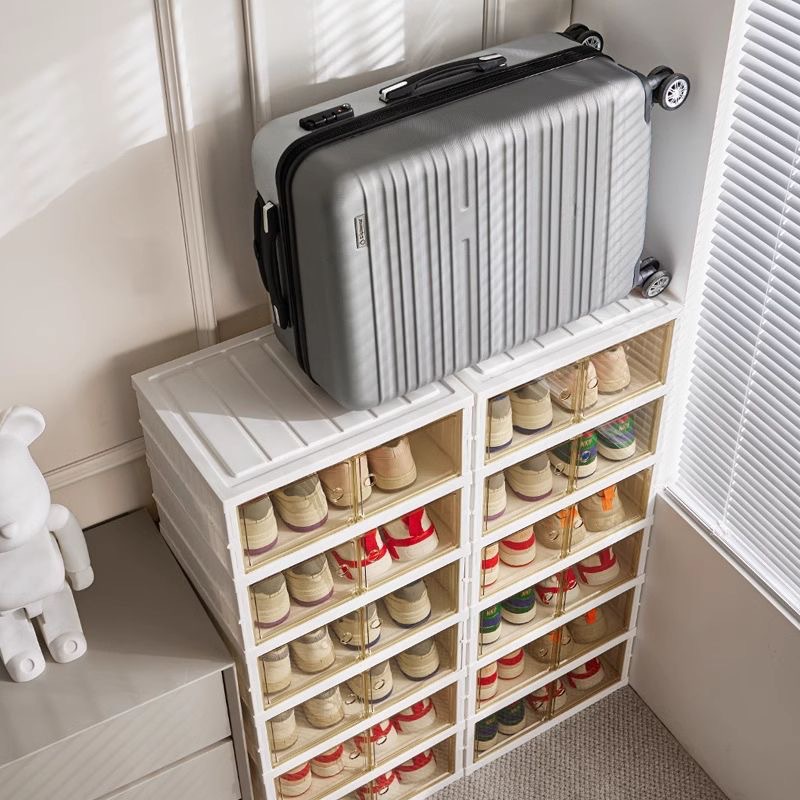 No installation required, multi-functional folding shoe rack, transparent multi-layer widened movable shoe cabinet, home storage shoe box Specification image
