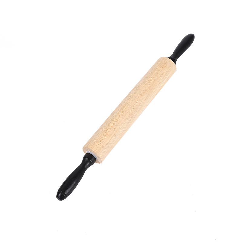 厂家橡胶木烘焙工具擀面杖手柄油漆厨房家用饺子皮滚轴擀面杖批发