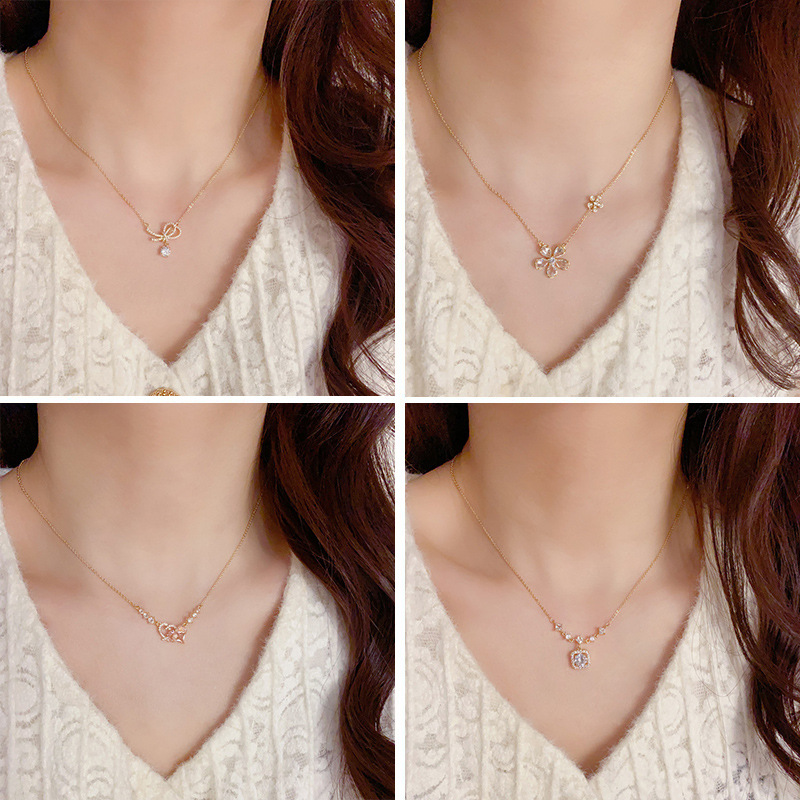 This Japanese and Korean style, fashionable and fresh, slightly inset zircon collarbone chain is a popular online celebrity with a unique and light luxury design. It's a versatile necklace for women details Picture