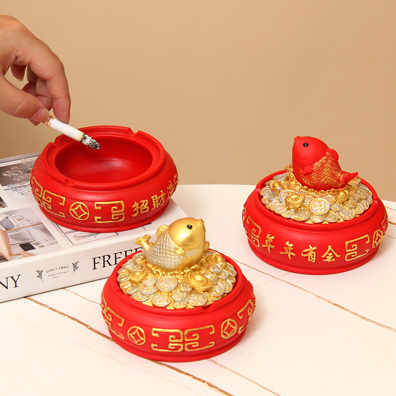树脂摆件创意带盖客厅轻奢感带盖防飞灰大号烟灰缸高端装饰品摆件 Specification image