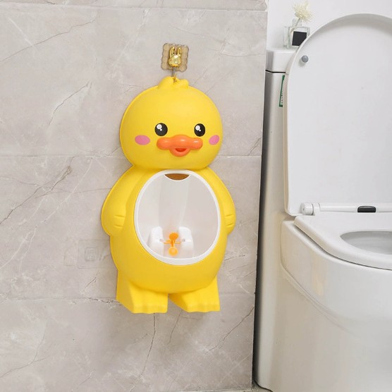 Cartoon little yellow duck milk dragon children's training standing urinal, boys' toilet bowl, wall-mounted toilet details Picture