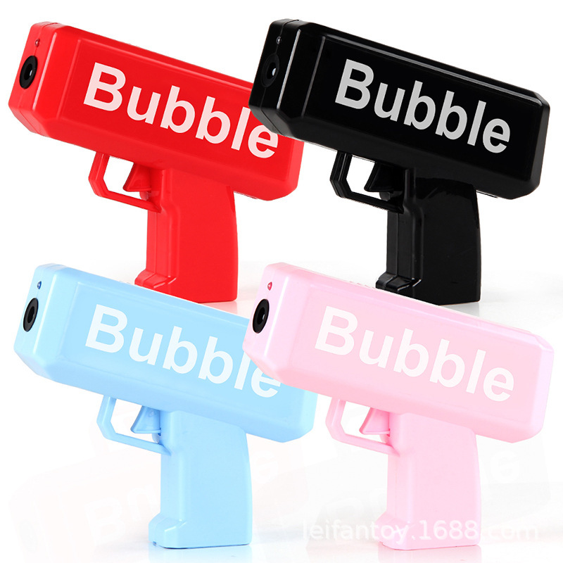 The upgraded version of the new children's summer electric light and music money spray gun bubble machine with multiple holes Item Picture