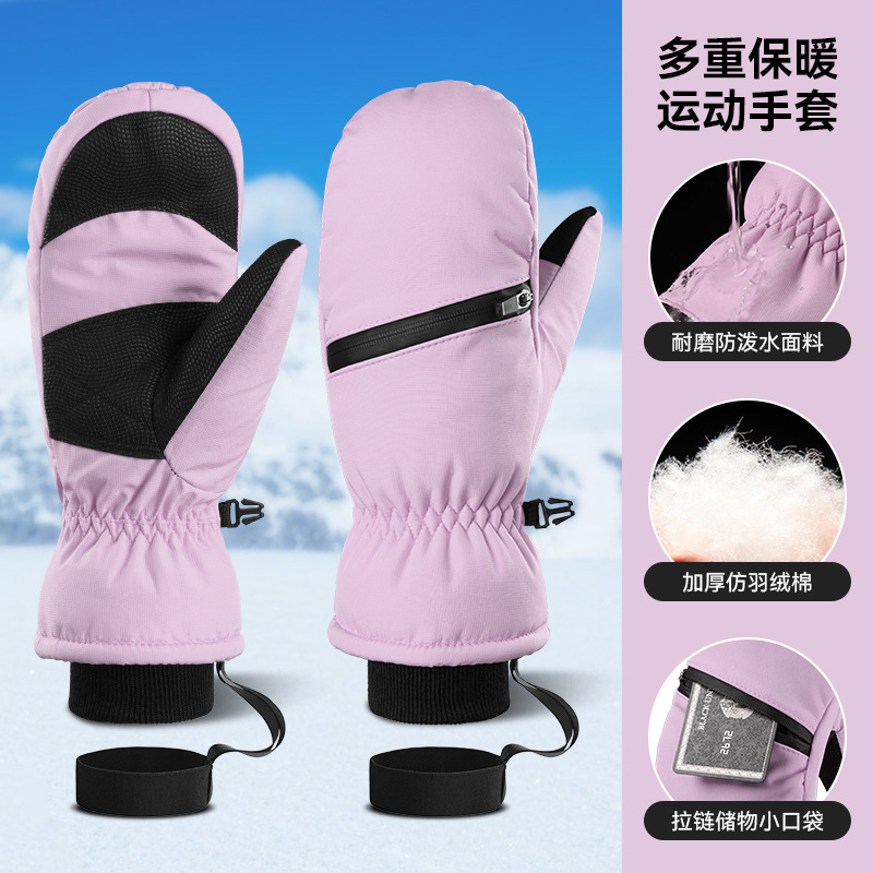 【BERTON OUTDOOOR】 Winter ski gloves with fingers, windproof and waterproof, short, waterproof, fleece and heat-locking sports gloves details Picture