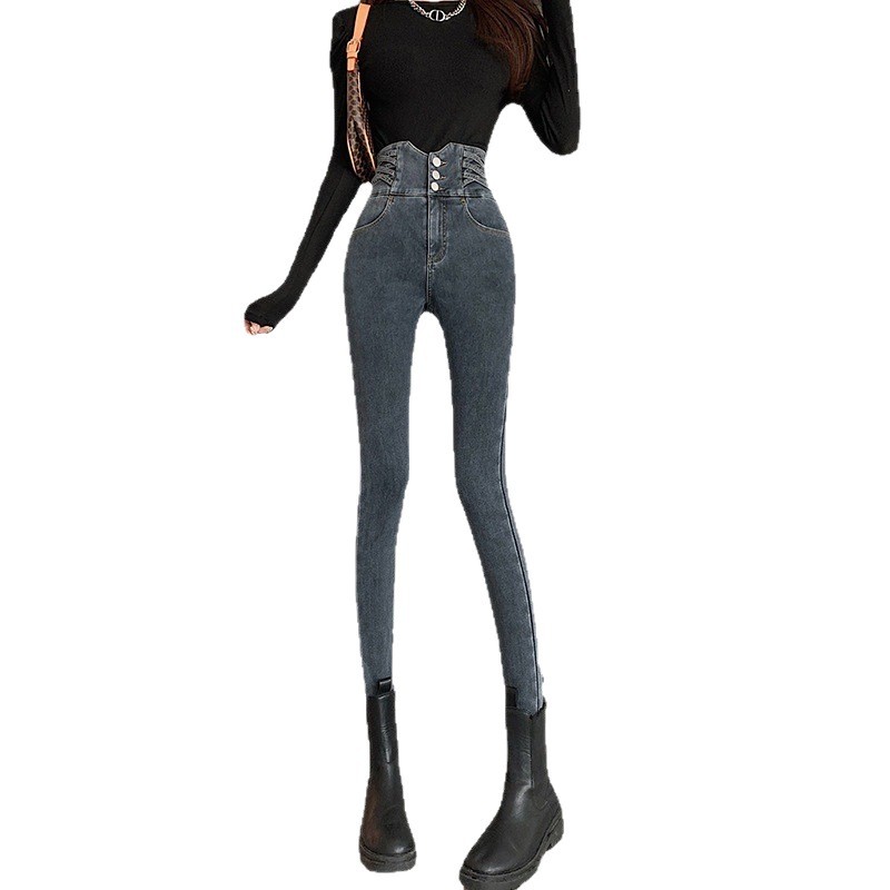 High-waisted jeans for women, new autumn and winter styles, skinny skinny pants, tight-fitting pencil pants, belt-cinching and hip-lifting long pants, trendy Item Picture