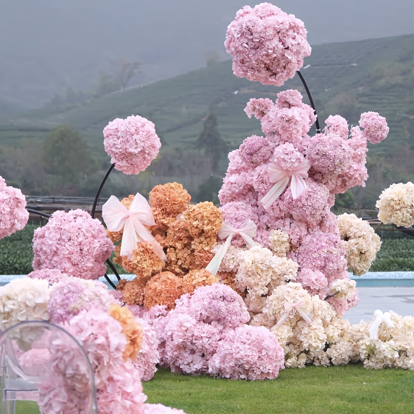 仿真绣球花头婚庆花墙路引罗马柱装饰插花道具材料绢布假绢花批发